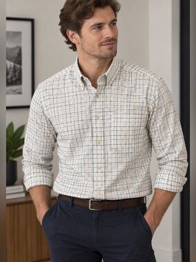 Savane Cream Plaid Button-Down Shirt